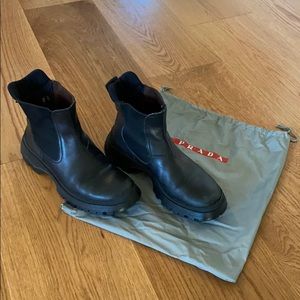 Prada Black Lug Sole Bootie (original Chelsea)
